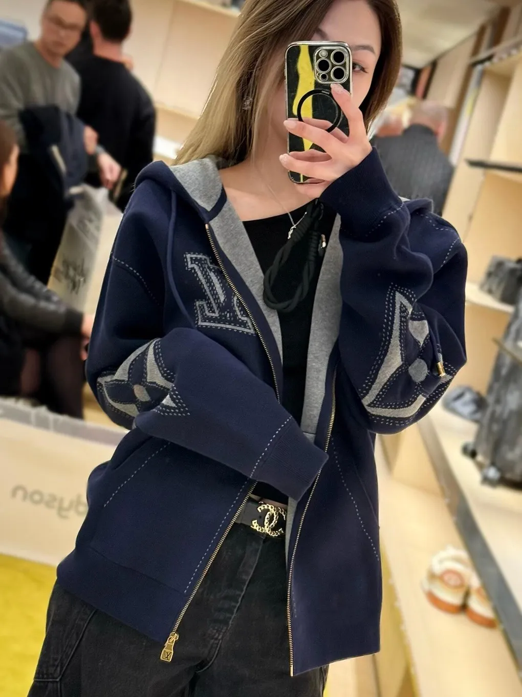 Louis Vuitton/Louis Vuitton intarsia jacquard logo cotton blend hooded jacket